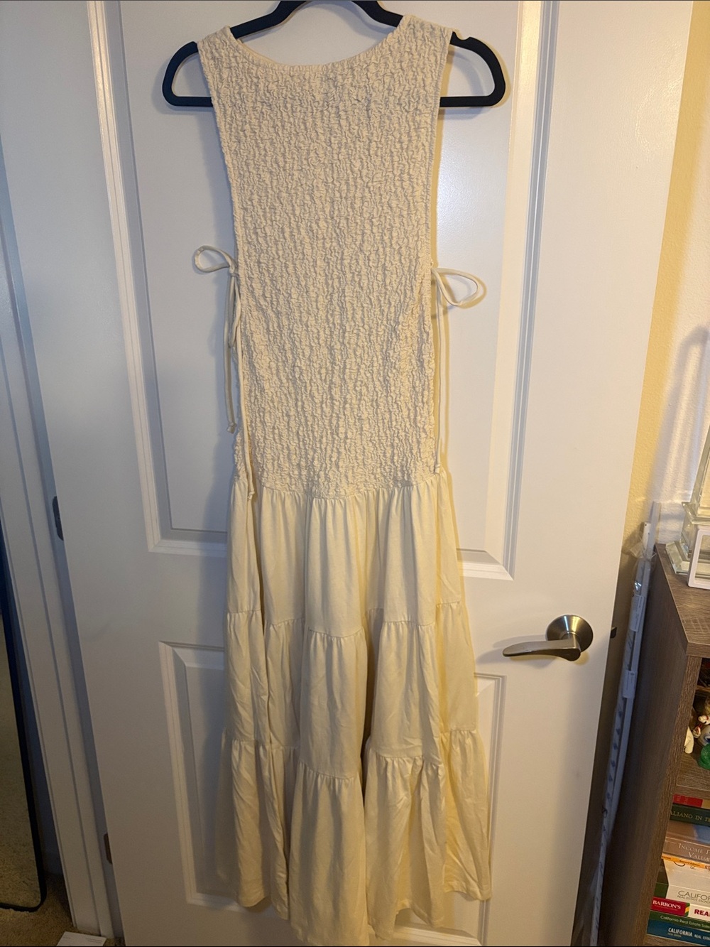 Free People Free-Est Cream Smocked Tiered Maxi Dress with Side Ties - Picture 5 of 8